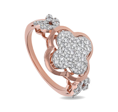 The Floral Shaped Round Diamond With Pave Setting Rose Gold Engagement Ring
