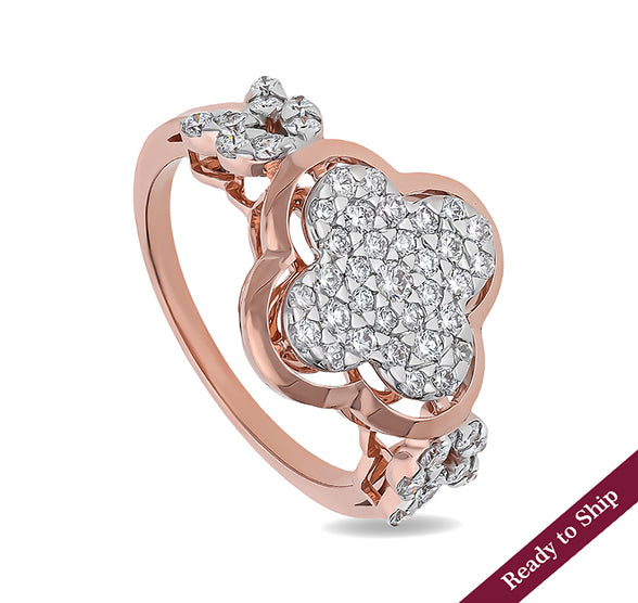 The Floral Shaped Round Diamond With Pave Setting Rose Gold Engagement Ring