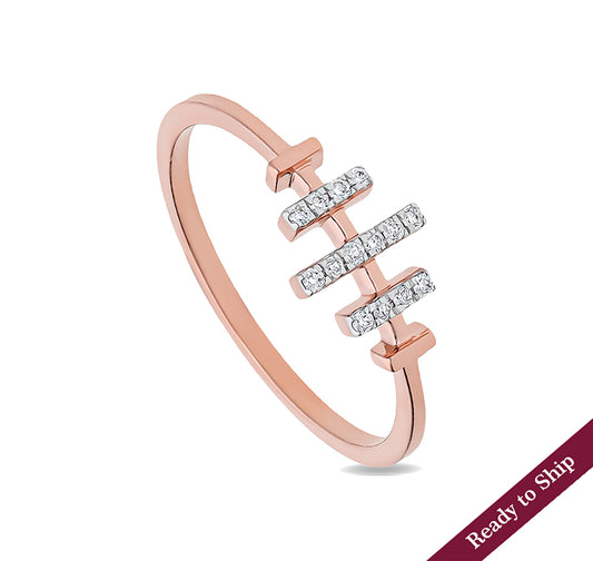 Spaced Needle Round Diamond With Prong Set Rose Gold Casual Ring