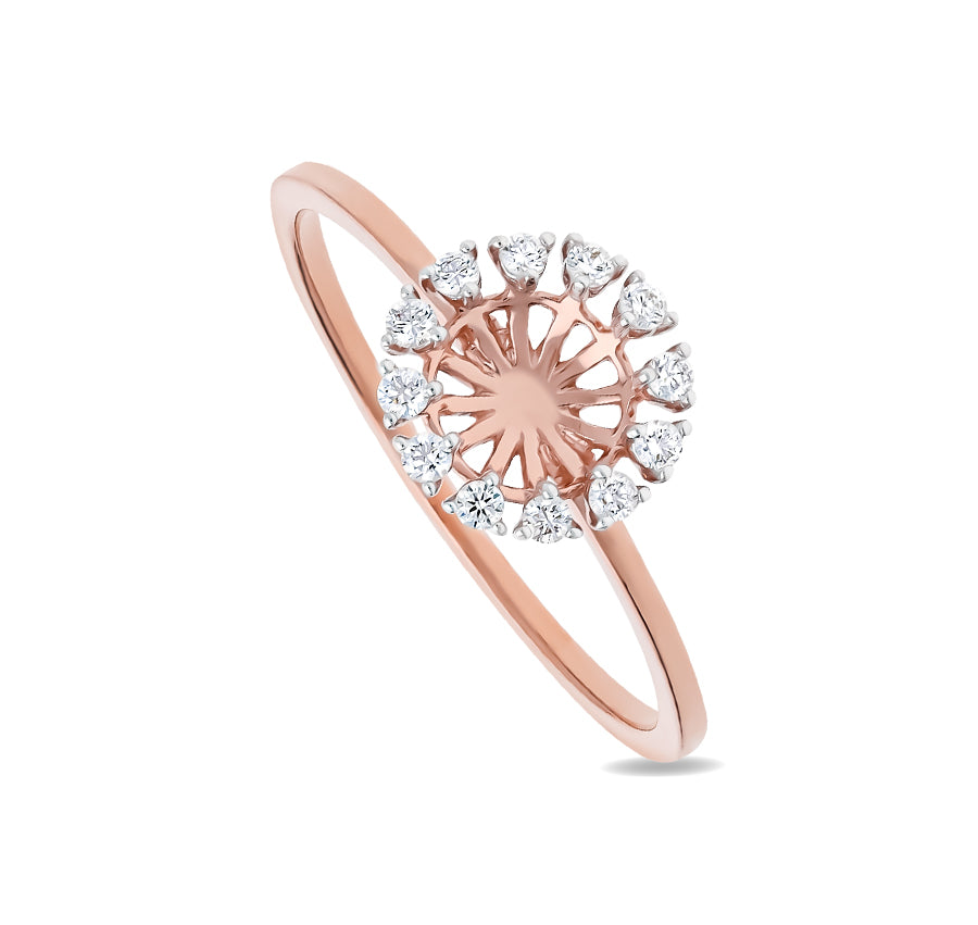 Round Flower Style Natural Diamond Rose Gold Semi Mount Ring