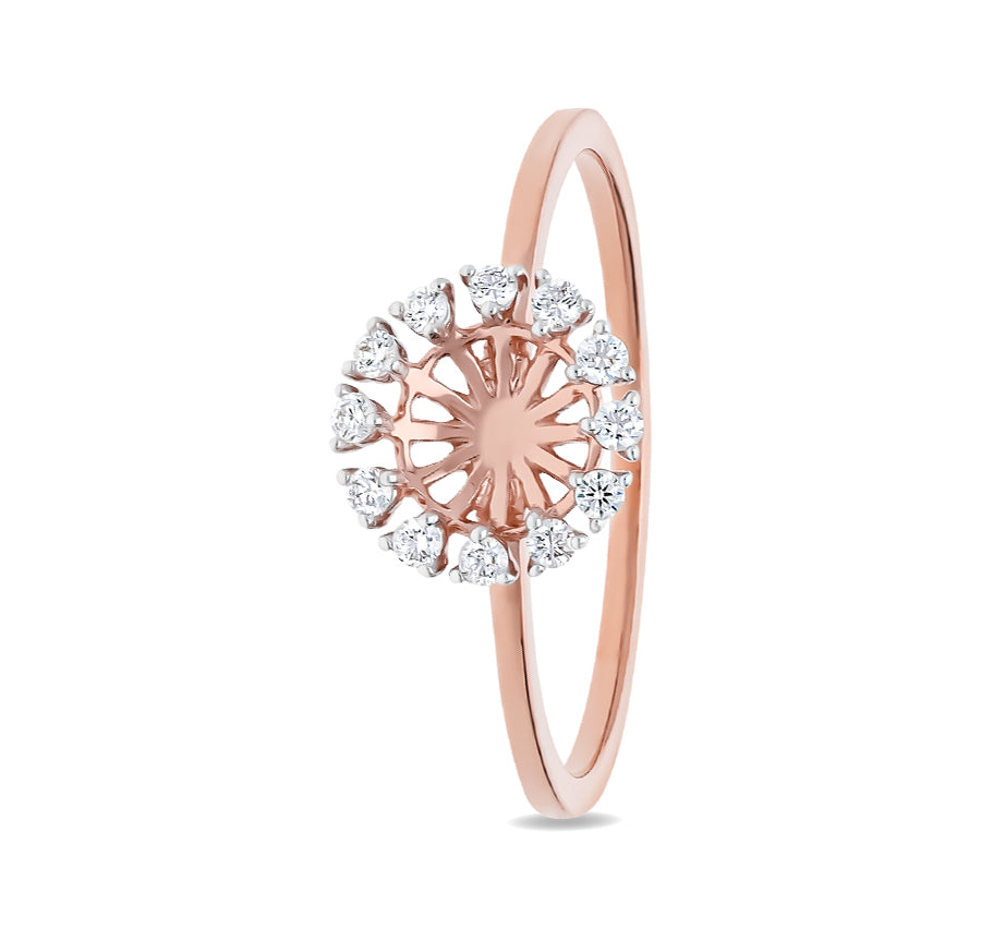 Round Flower Style Natural Diamond Rose Gold Semi Mount Ring