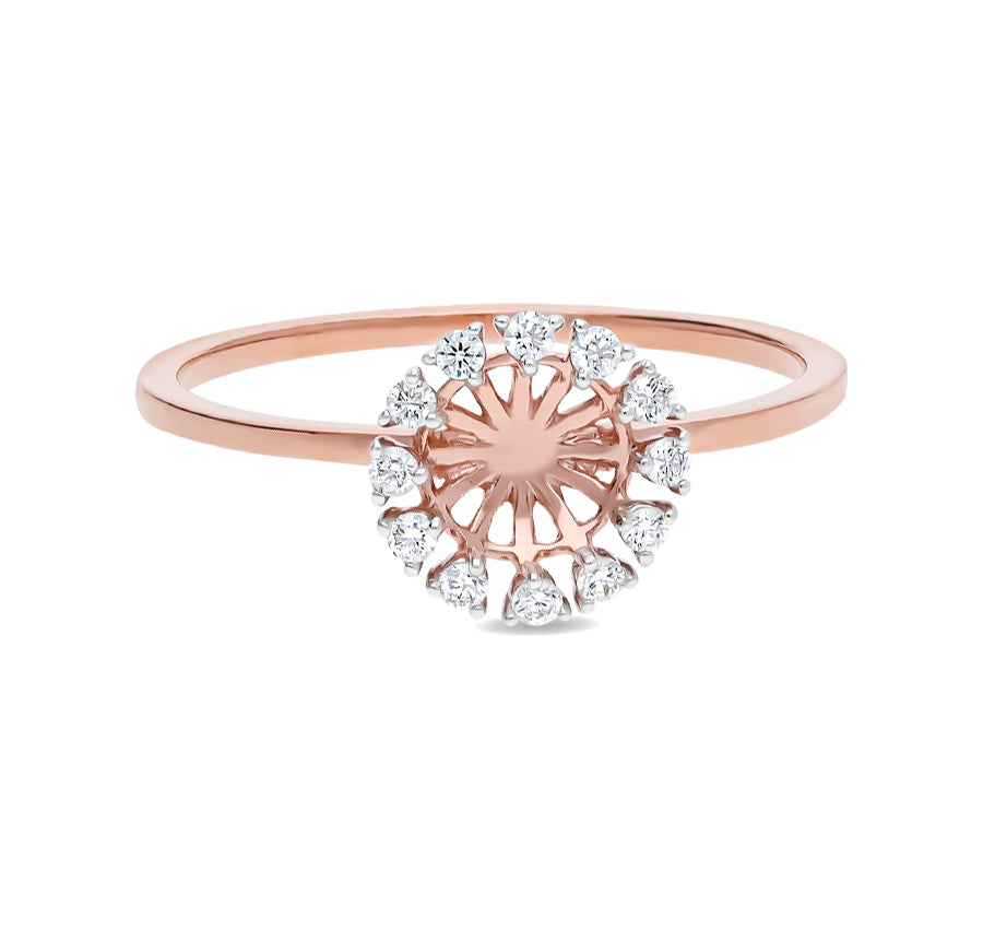 Round Flower Style Natural Diamond Rose Gold Semi Mount Ring