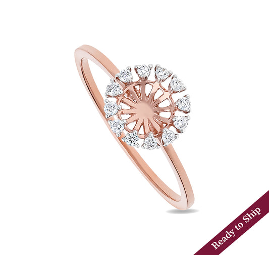 Round Flower Style Natural Diamond Rose Gold Semi Mount Ring