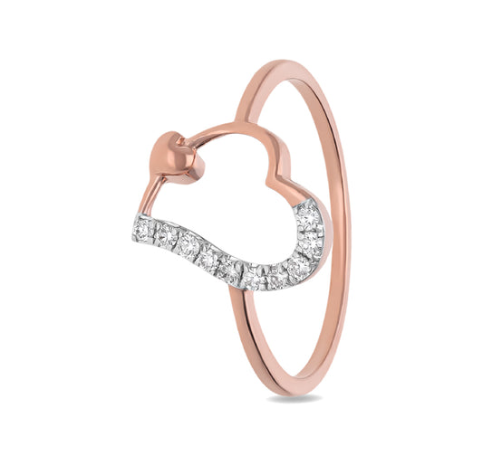 Heart Shape Round Natural Diamond With Prong Set Rose Gold Casual Ring