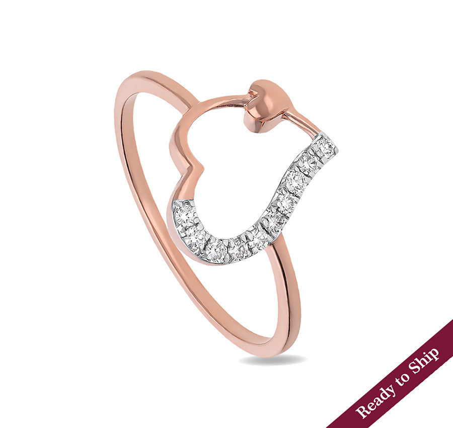 Heart Shape Round Natural Diamond With Prong Set Rose Gold Casual Ring