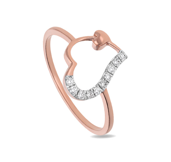 Heart Shape Round Natural Diamond With Prong Set Rose Gold Casual Ring