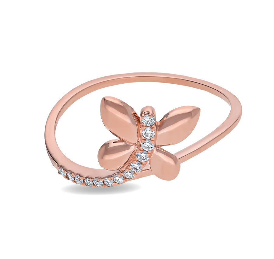 Butterfly Shaped Round Natural Diamond With Studded Rose Gold Casual  Ring