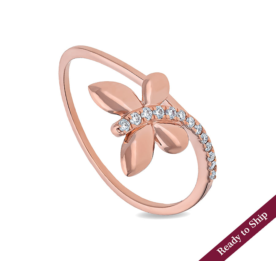 Butterfly Shaped Round Natural Diamond With Studded Rose Gold Casual  Ring