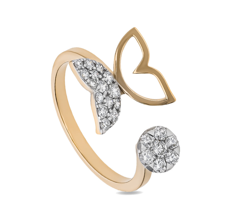 The Open Butterfly Round Diamond Yellow Gold Casual Ring