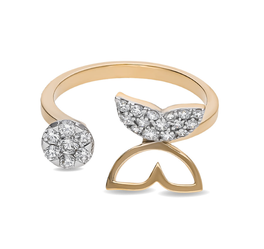 The Open Butterfly Round Diamond Yellow Gold Casual Ring