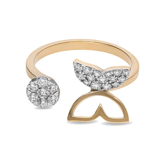 The Open Butterfly Round Diamond Yellow Gold Casual Ring