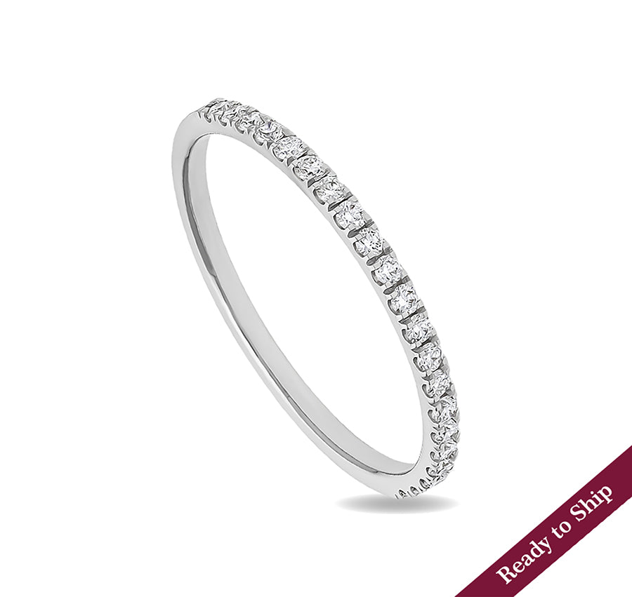 Round Shape Natural Diamond With French Set White Gold Women Ring