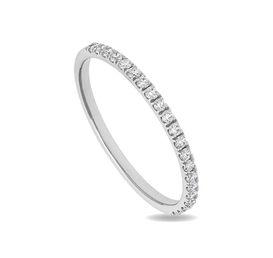 Round Shape Natural Diamond With French Set White Gold Women Ring