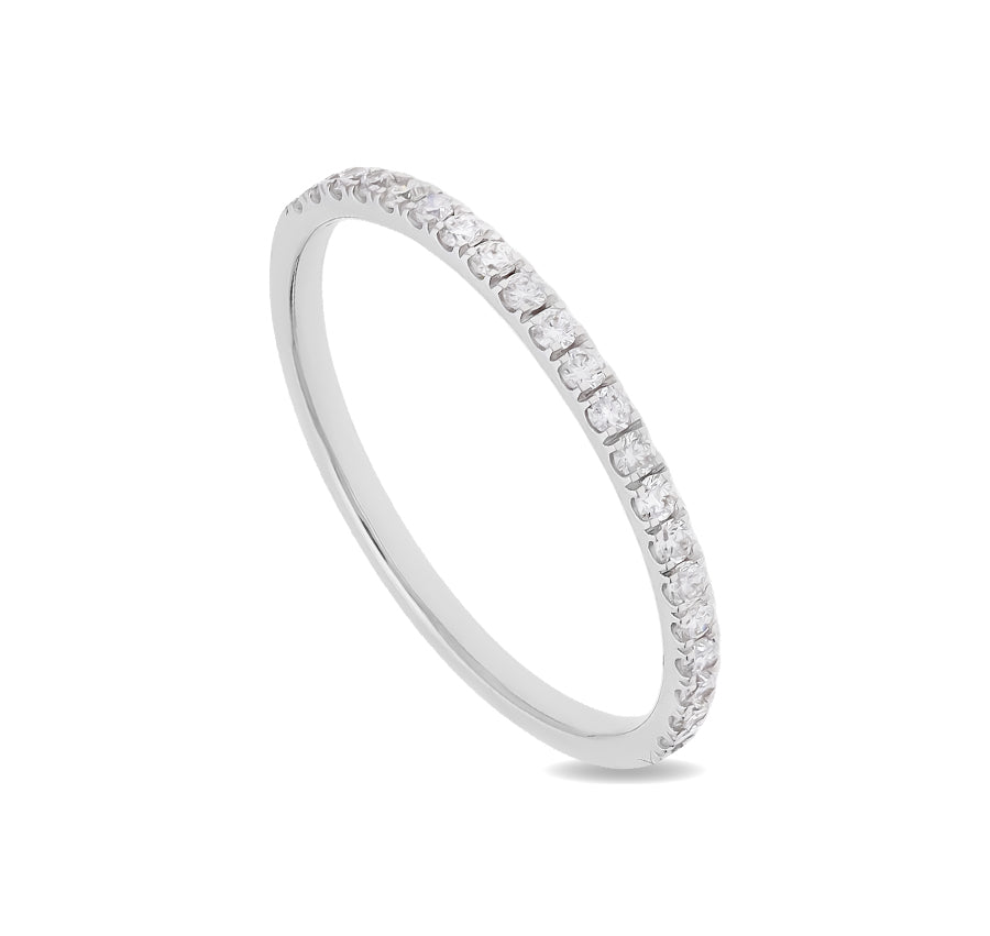 Round Shape Natural Diamond With French Set White Gold Women Ring