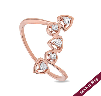 Triangle Shaped Round Diamond With Prong Set Rose Gold Casual Ring