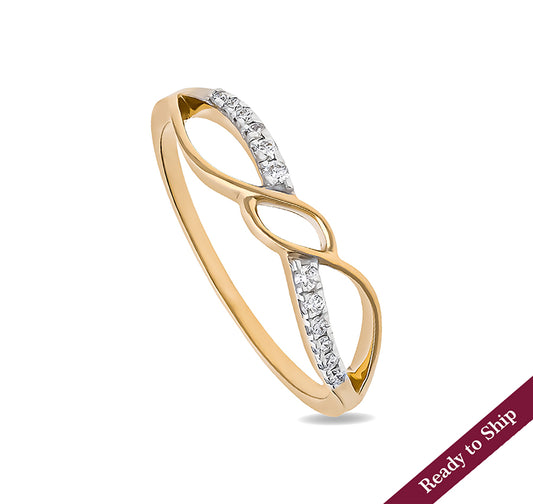 Infinity Sign Round Cut Diamond With Prong Set Yellow Gold Casual Ring