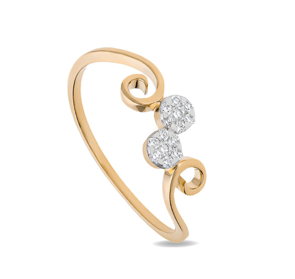 Twins Round Shape Pressure Setting Yellow Gold Casual Ring