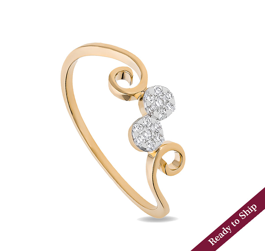 Twins Round Shape Pressure Setting Yellow Gold Casual Ring