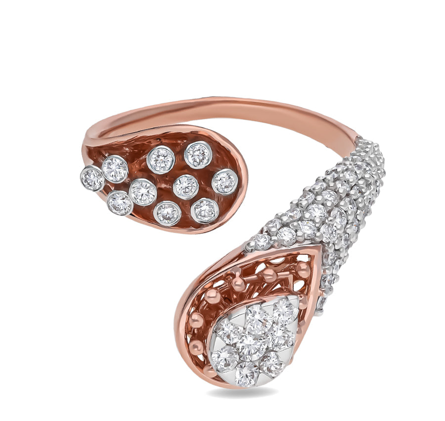 Pear Shaped Round Natural Diamond With Bezel And Prong Set Rose Gold Cocktail Ring