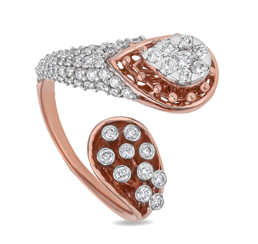 Pear Shaped Round Natural Diamond With Bezel And Prong Set Rose Gold Cocktail Ring