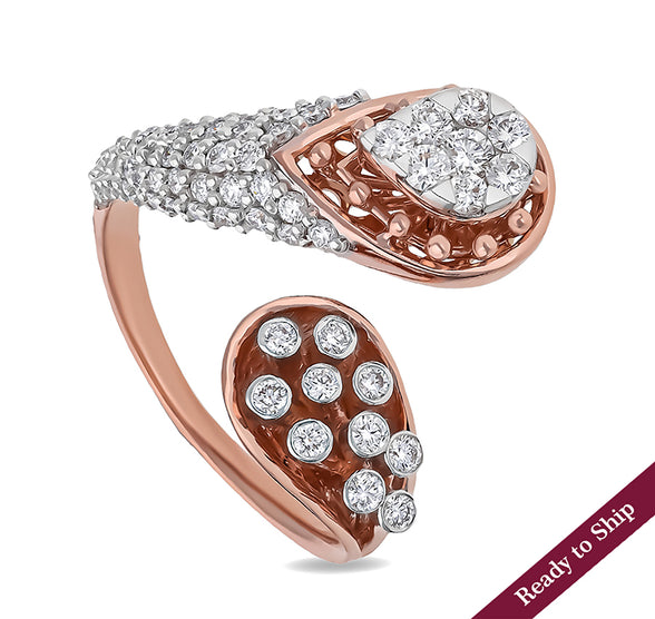 Pear Shaped Round Natural Diamond With Bezel And Prong Set Rose Gold Cocktail Ring