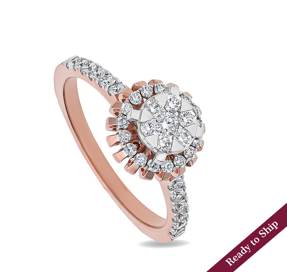 Round Diamond with Prong Setting Rose Gold Halo Ring