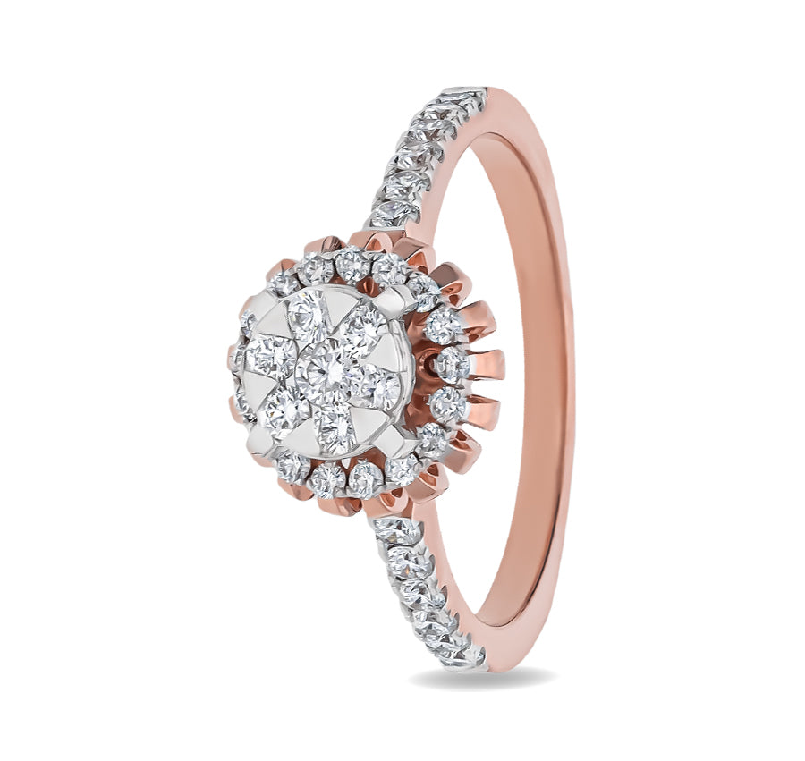 Round Diamond with Prong Setting Rose Gold Halo Ring