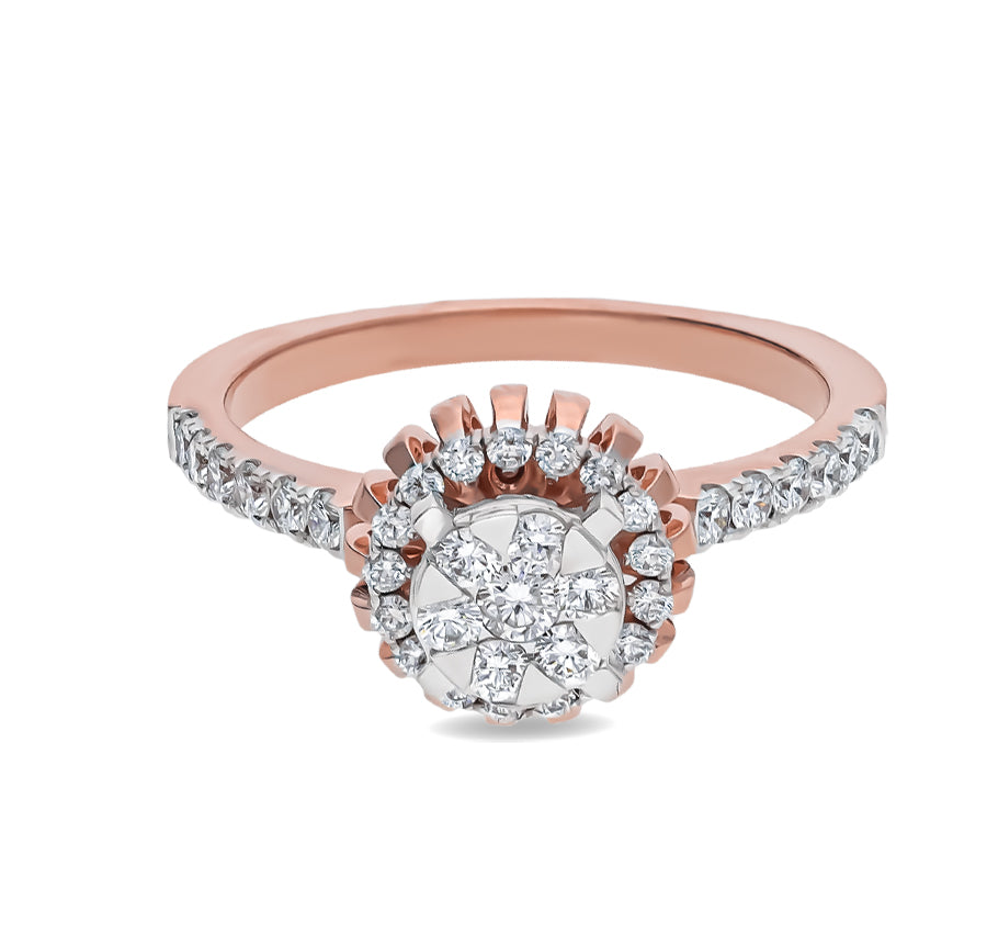 Round Diamond with Prong Setting Rose Gold Halo Ring