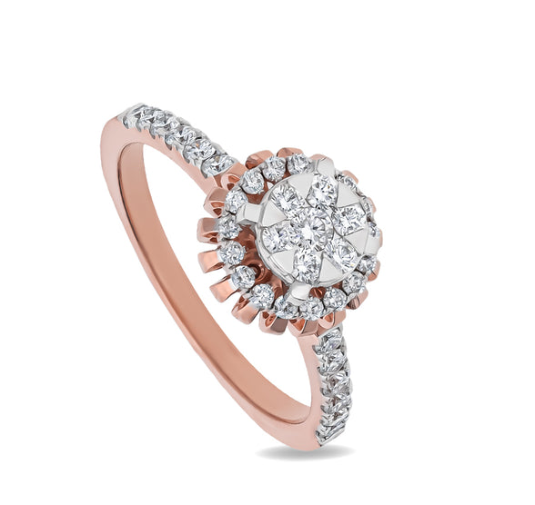 Round Diamond with Prong Setting Rose Gold Halo Ring