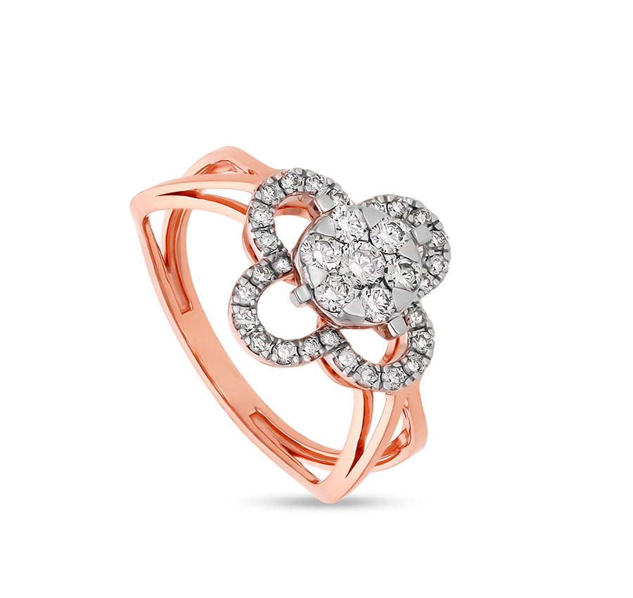 Floral Shape Round Natural Diamond With Prong and Pressure Set Rose Gold Casual Ring