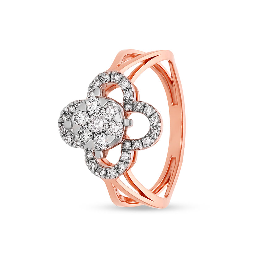 Floral Shape Round Natural Diamond With Prong and Pressure Set Rose Gold Casual Ring