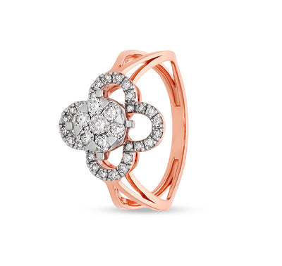 Floral Shape Round Natural Diamond With Prong and Pressure Set Rose Gold Casual Ring