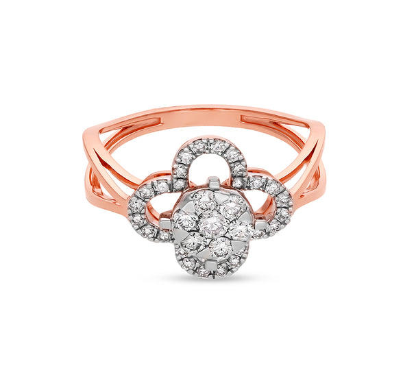 Floral Shape Round Natural Diamond With Prong and Pressure Set Rose Gold Casual Ring