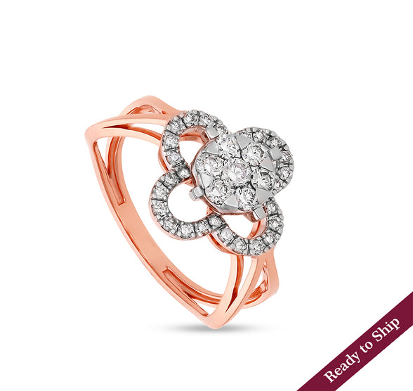 Floral Shape Round Natural Diamond With Prong and Pressure Set Rose Gold Casual Ring