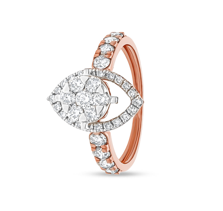 Marquise Shape Round Natural Diamond Rose Gold Diamond Causal Ring