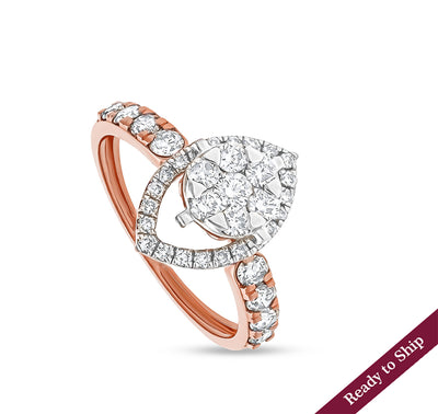 Marquise Shape Round Natural Diamond Rose Gold Diamond Causal Ring