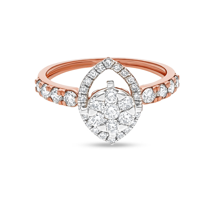 Marquise Shape Round Natural Diamond Rose Gold Diamond Causal Ring