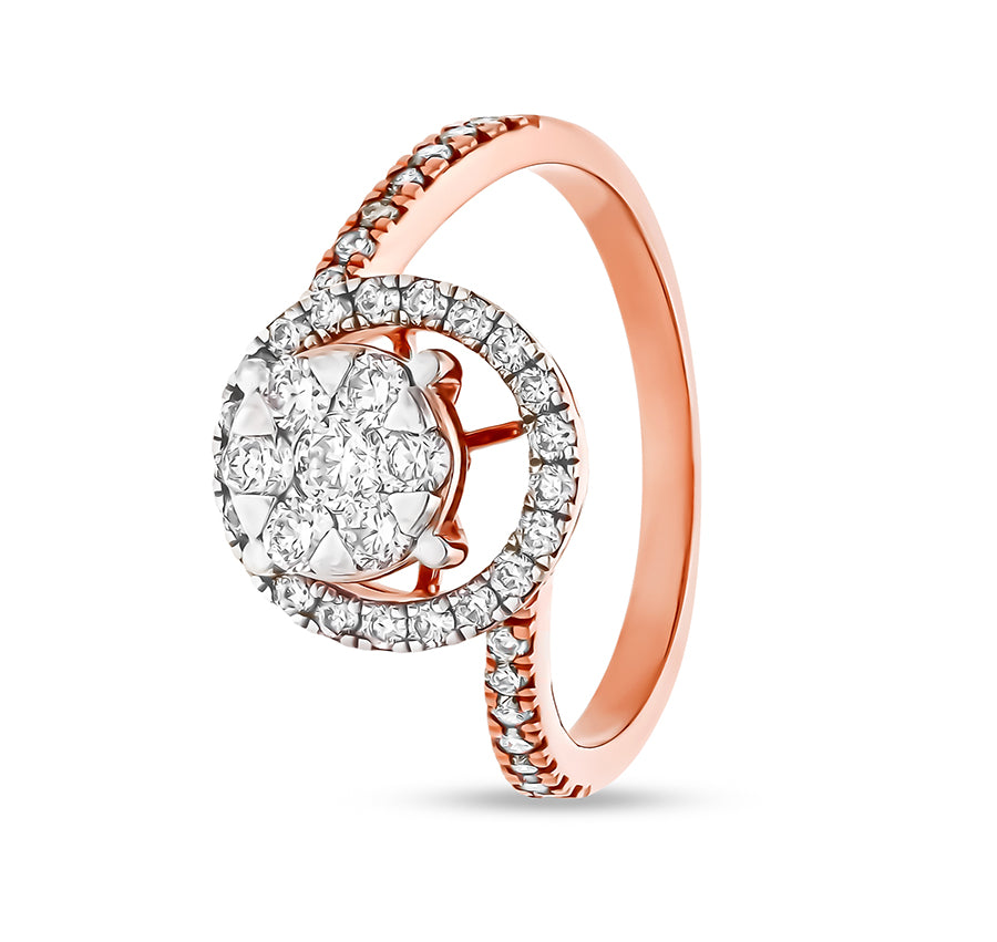 Round Natural Diamond With Center Pressure Set Rose Gold Casual Ring