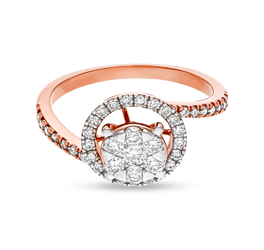 Round Natural Diamond With Center Pressure Set Rose Gold Casual Ring