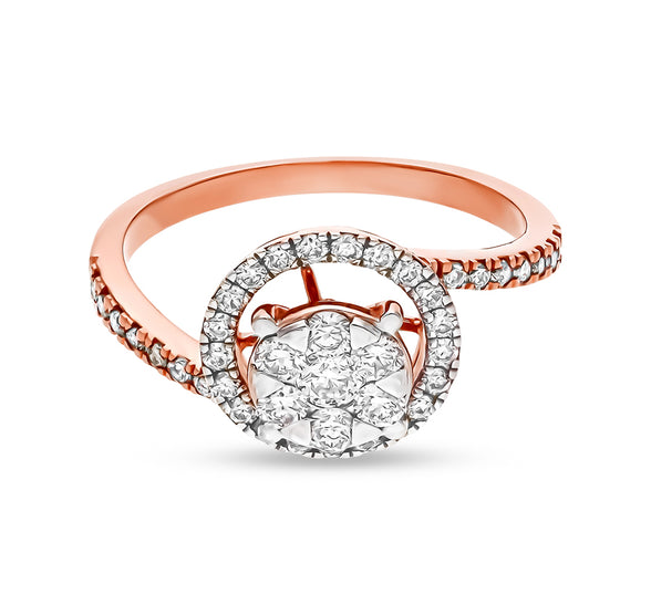 Round Natural Diamond With Center Pressure Set Rose Gold Casual Ring