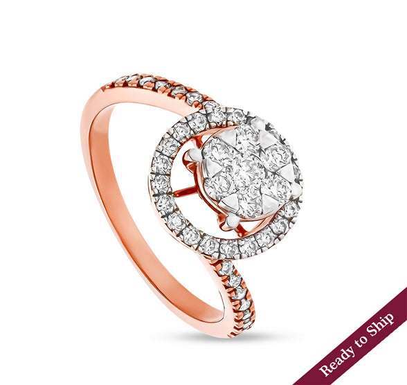 Round Natural Diamond With Center Pressure Set Rose Gold Casual Ring