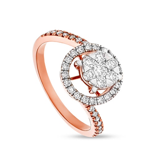 Round Natural Diamond With Center Pressure Set Rose Gold Casual Ring