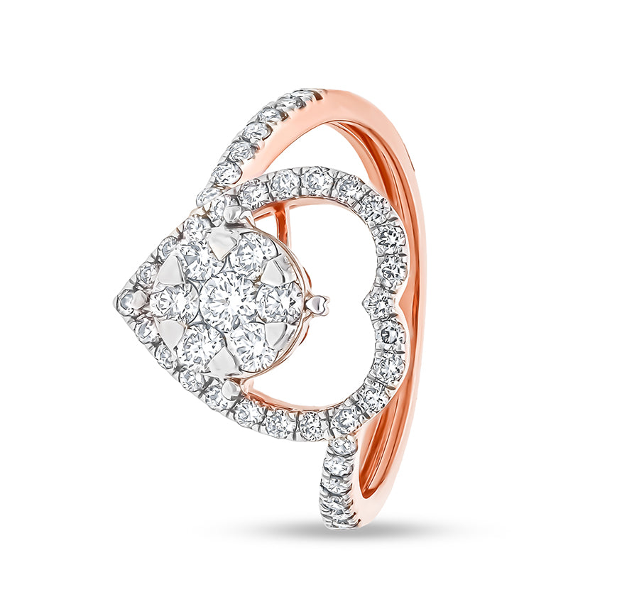 Heart Shape Round Natural Diamond With Prong and Pressure Set Rose Gold Causal Ring