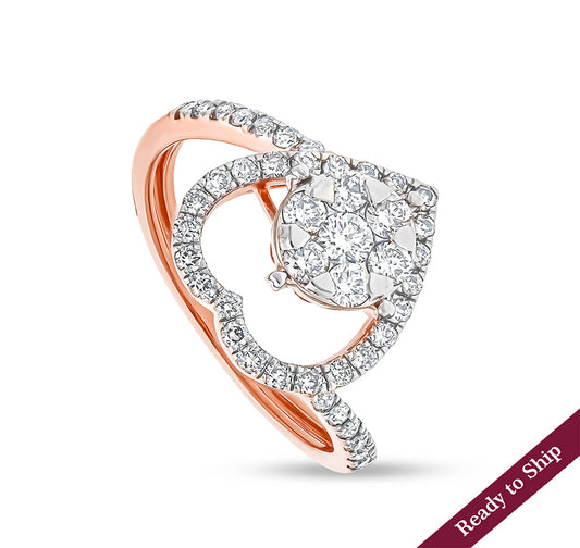 Heart Shape Round Natural Diamond With Prong and Pressure Set Rose Gold Causal Ring