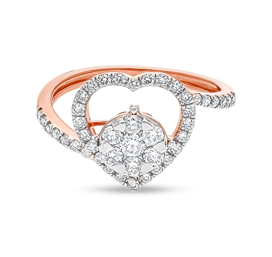 Heart Shape Round Natural Diamond With Prong and Pressure Set Rose Gold Causal Ring