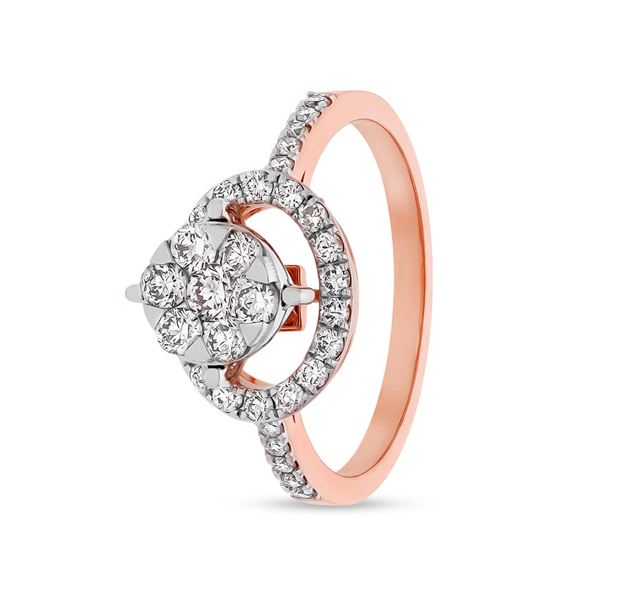 Round Natural Diamond With Center Pressure Setting Rose Gold Casual Ring