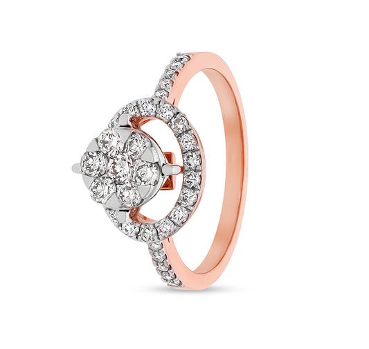 Round Natural Diamond With Center Pressure Setting Rose Gold Casual Ring