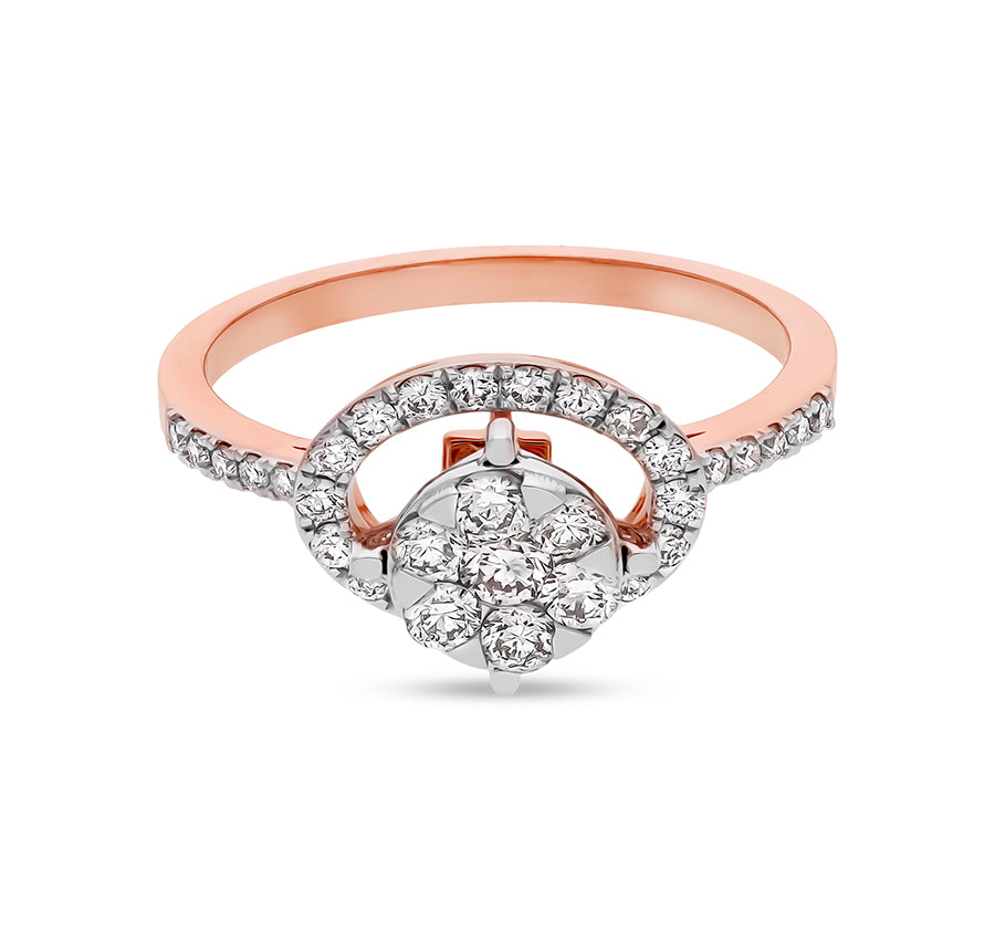 Round Natural Diamond With Center Pressure Setting Rose Gold Casual Ring