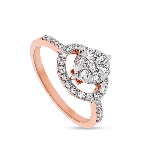 Round Natural Diamond With Center Pressure Setting Rose Gold Casual Ring