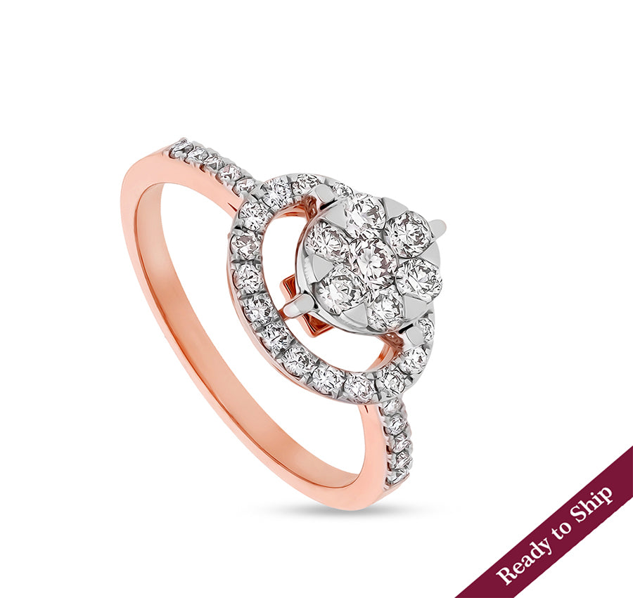 Round Natural Diamond With Center Pressure Setting Rose Gold Casual Ring